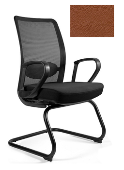 Krzesło biurowe ANGGUN SKID - czarna siatka/ skóra naturalna brązowa