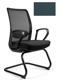UNIQUE Krzesło biurowe ANGGUN SKID - czarna siatka/ tkanina BL414 STEELBLUE