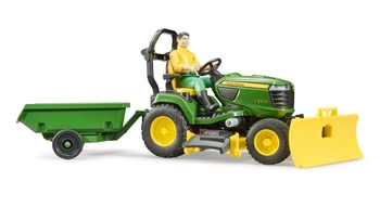 BRUDER 62104 Traktorek John Deere z kosiarką, łyżką przyczepką i figurką ogrodnika