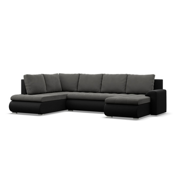 ADAMS Narożnik FORESTA ULO z leżanką i otomaną TRINITY 15 / REAL 11 szary+czarny
