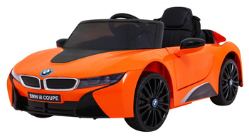 BMW I8 Lift Auto na akumulator pomarańczowy + Pilot + Wolny Start + 3-pkt pasy + MP3 USB + LED