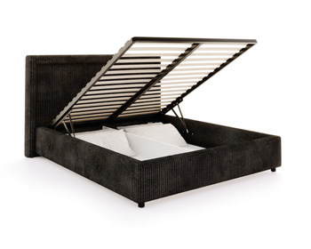 FDM Łóżko tapicerowane NOBILE 180x200 cm z pojemnikiem i metalowym stelażem podnoszonym - sztruks czarny