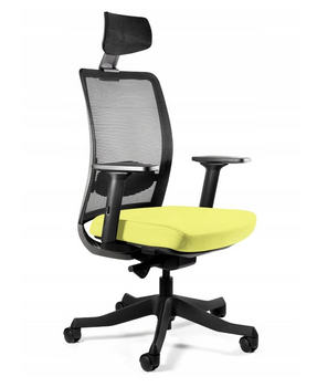 UNIQUE Fotel obrotowy ANGGUN czarna siatka / tkanina BL410 MUSTARD