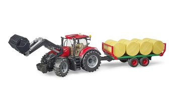 BRUDER 03198 Traktor Case IH Optum 300 CVX z ładowarką czołową i przyczepą z belami słomy