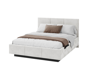 Łóżko lewitujące tapicerowane AVEIRO 180x200 cm z pojemnikiem i stelażem podnoszonym - TRINITY biały