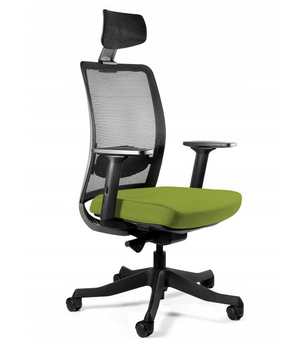 UNIQUE Fotel obrotowy ANGGUN czarna siatka / tkanina BL411 OLIVE