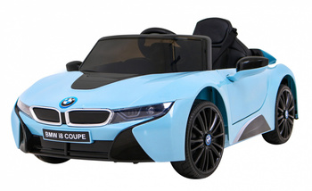 BMW I8 Lift Auto na akumulator niebieski + Pilot + Wolny Start + 3-pkt pasy + MP3 USB + LED