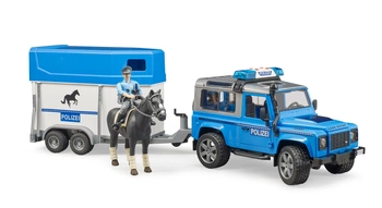 BRUDER 02588 Land Rover Defender Policja z przyczepą dla konia, figurką konia i policjanta